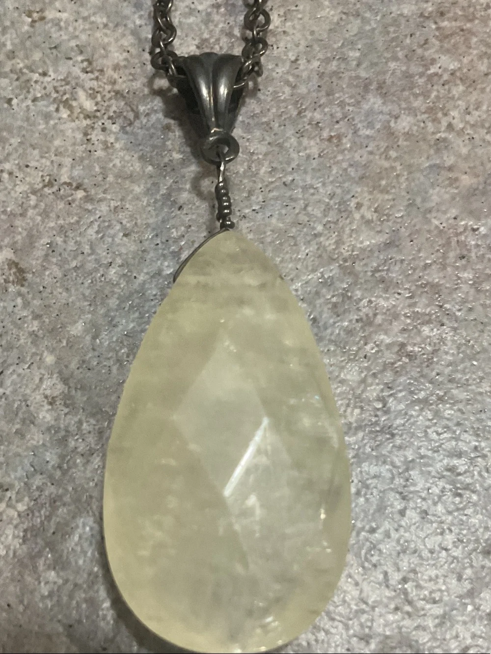 Faceted Teardrop Pendant Necklace - Cream Stone on Silver Chain